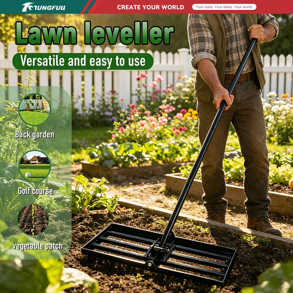Lawn Leveling Rake Leveling Machine Soil Fertilizer Tool Garden Farm Vegetable Plot Push-Pull Leveler Sand Rake Grass Rake