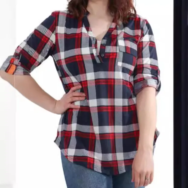 

Plaid Button One-Neck Short Sleeve Shirt
