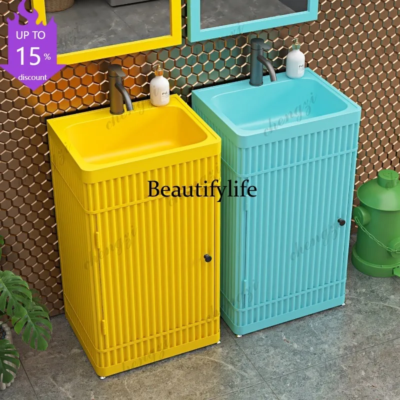 EE182 Industrial Wind Modern Simple Column Stainless Steel Washbasin Large Capacity Square Washbasin Household Outdoor