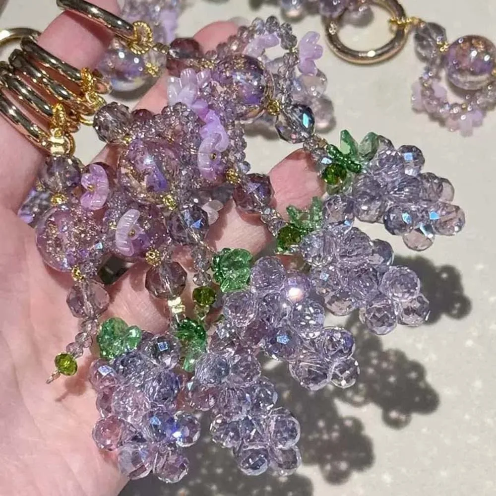 Elegante Colgante de Racimo de Uvas de Aleación con Cristal Verde, Cadena para Teléfono, Llavero, Colgante Tejido con Cuentas de Flor Degradado para Mochila