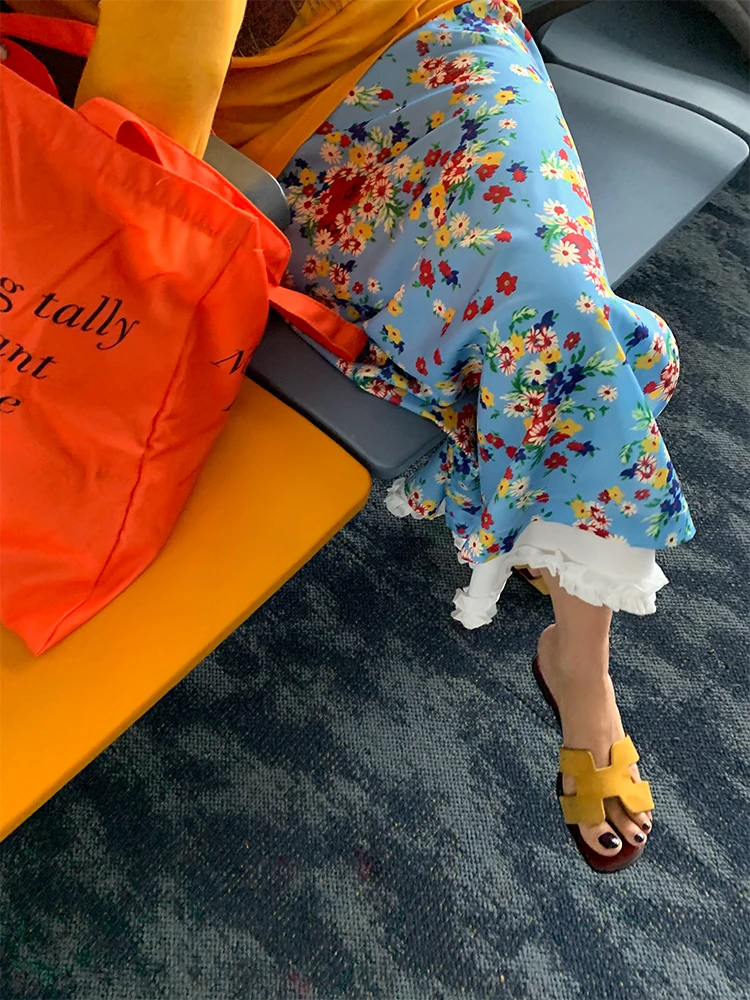 

Stunning Blue Floral Print Skirt Split Design A-Line Silhouette Polyester Fabric Spring 2025 New Arrival Women's Faion