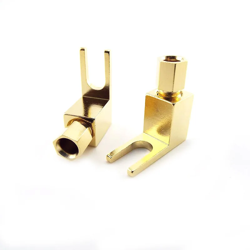 4MM Banana Plug Right Angle Speaker Y Fork Wire Connector Jack Audio Adapter 24K Gold Plated Screw Solderless B4