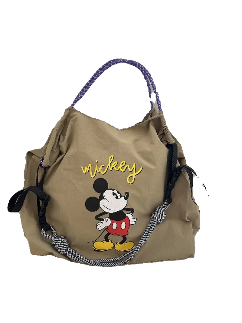 Bolsa impressa Mickey Disney, grande capacidade, bolsa de ombro versátil, bolsa de compras de nylon, bolsa tiracolo, nova moda