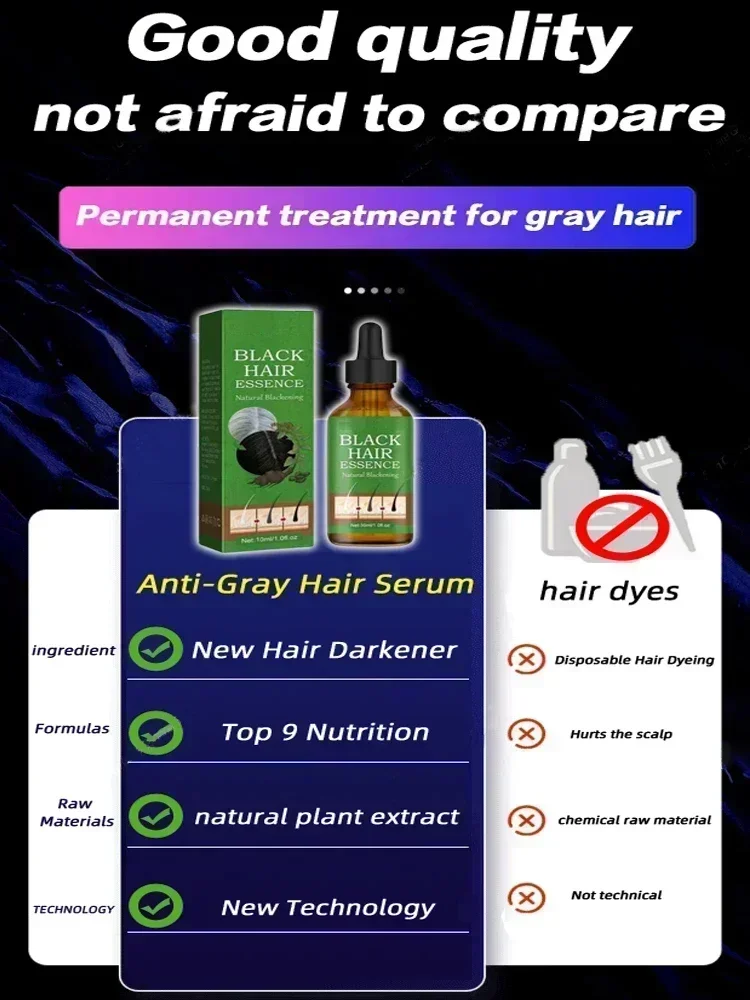 Anti-Grey Hair Essence Serum, Restaurar, Cor Natural, Restaurar, Saudável, Branco para Preto