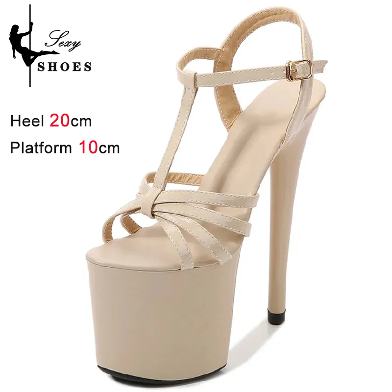 Concise Narrow Band T-Tied Shoes Platform Heigh Gladiator Women Sandals Summer High Buckle Strap Thin Heels Party Wedding Shoes