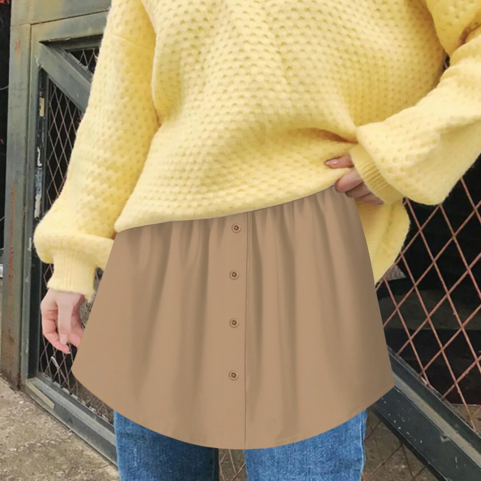 

2024 Fashion Versatile Korean Extend Shirt Skirt Overlay Bottom Half Solid Color Mini Skirts Pleated U Shape Hem Skirt Women