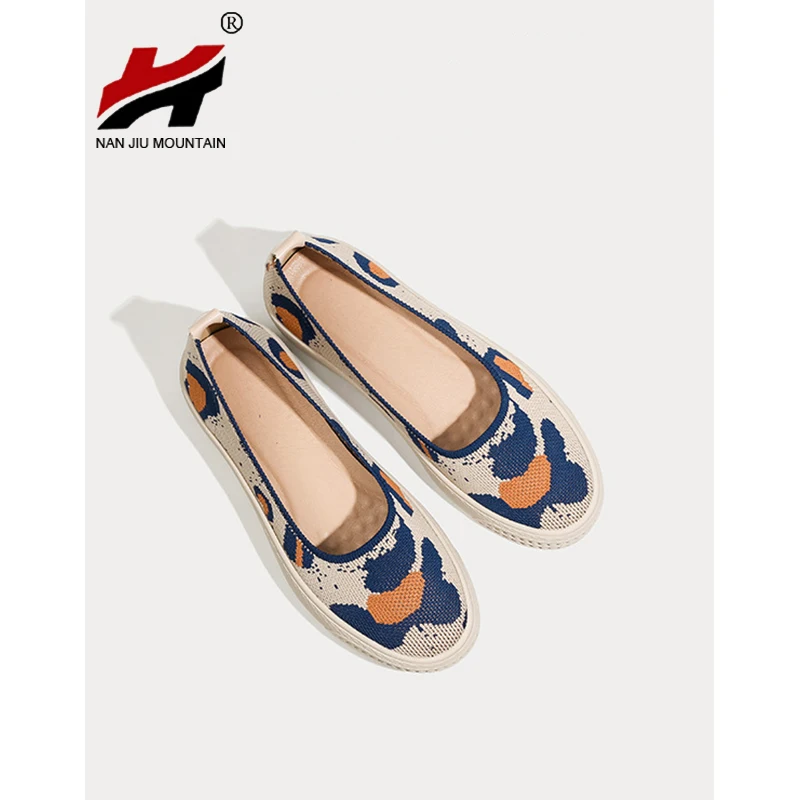 Flat Shoes Women Knitting Single Shoes Spring And Autumn Platform Loafers Latex Insole Printing Woman Shoes