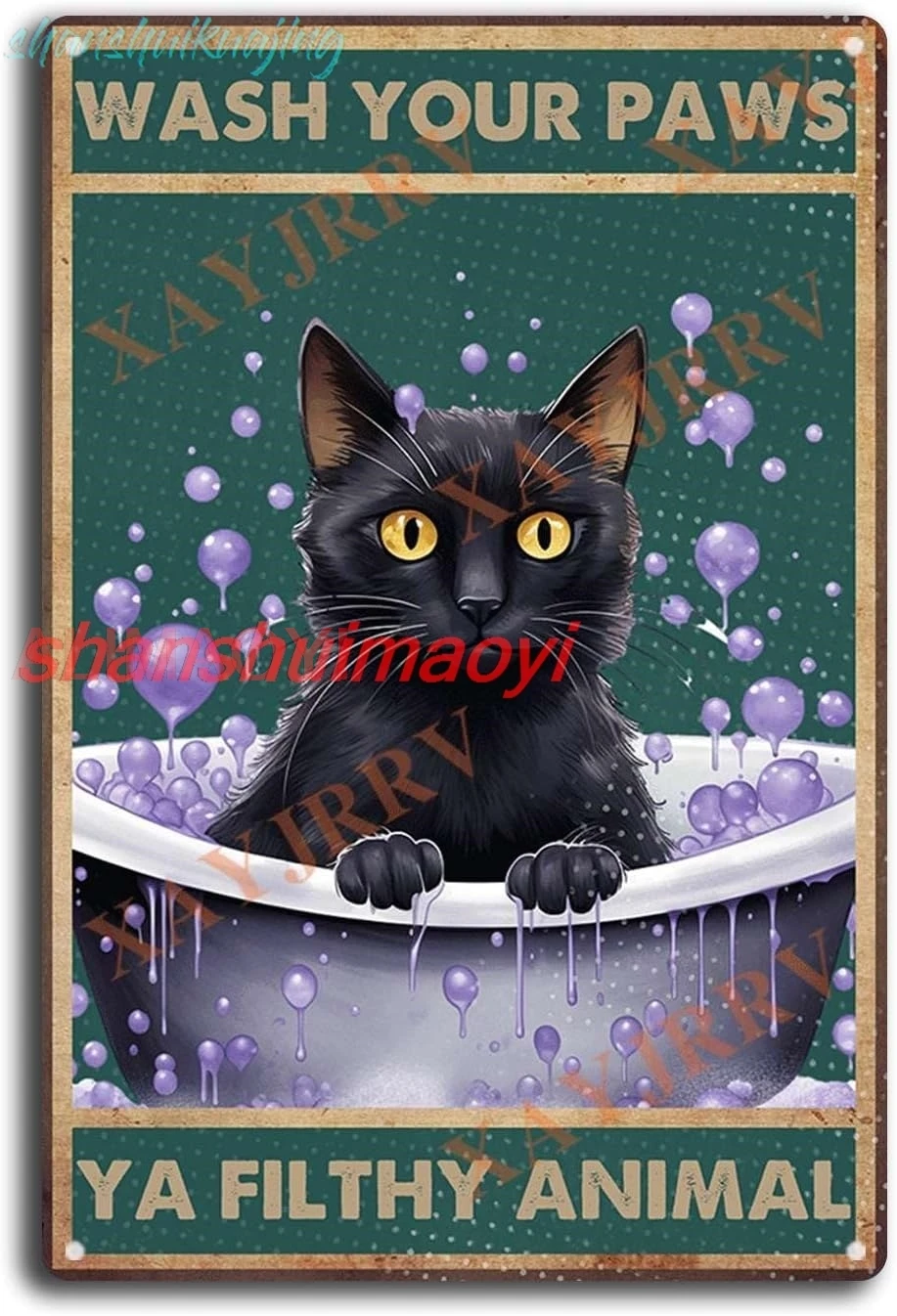 Vintage Metal Tin Sign Black Cat Metal Tin Sign Wash Your Paws Ya Filthy Animal Metal Sign Decor Tin Sign Wall Art Metal Po sign