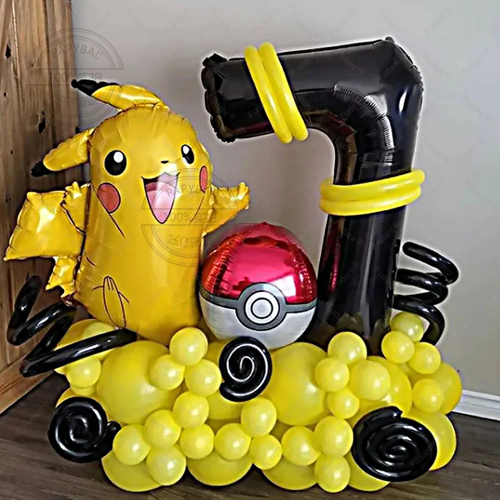 Ramo de globos de Pokémon, Pikachu, Squirtle, Bulbasaur, Pikachu, figura humana, suministros de decoración de globos de aluminio, regalo de fiesta de cumpleaños para niños