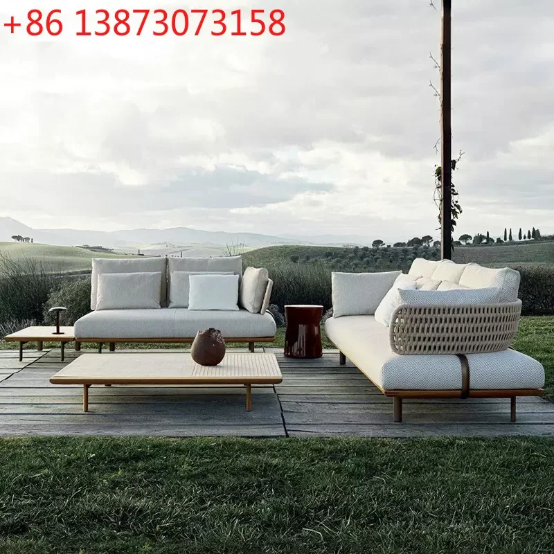 Nordic outdoor sofa rattan teak combination waterproof and sunscreen hotel villa courtyard casual coffee table terrace furniture