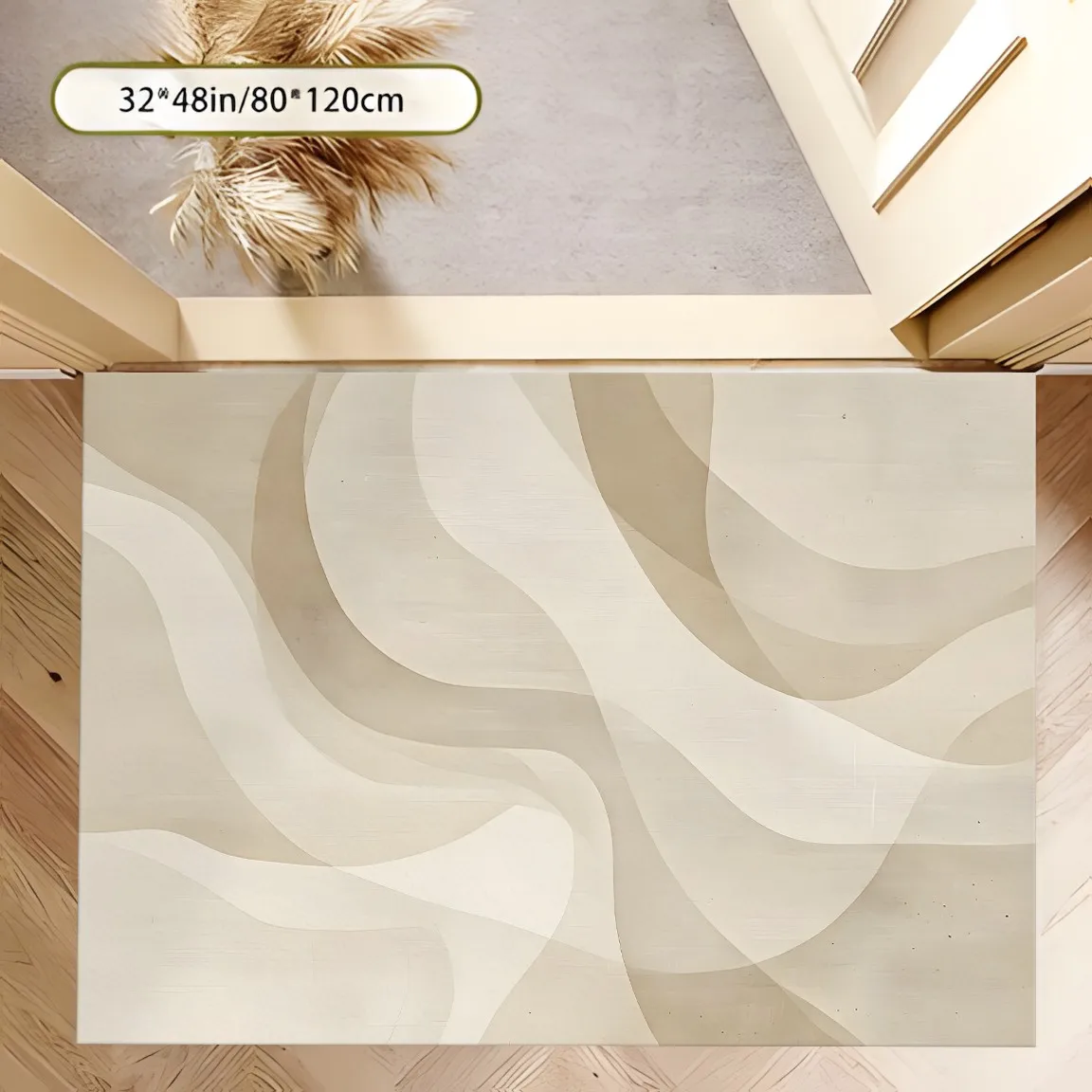 Area Rug Milky Apricot Abstract Flowing Wave Pattern Soft Velvet for Living Room Bedroom Home Decor