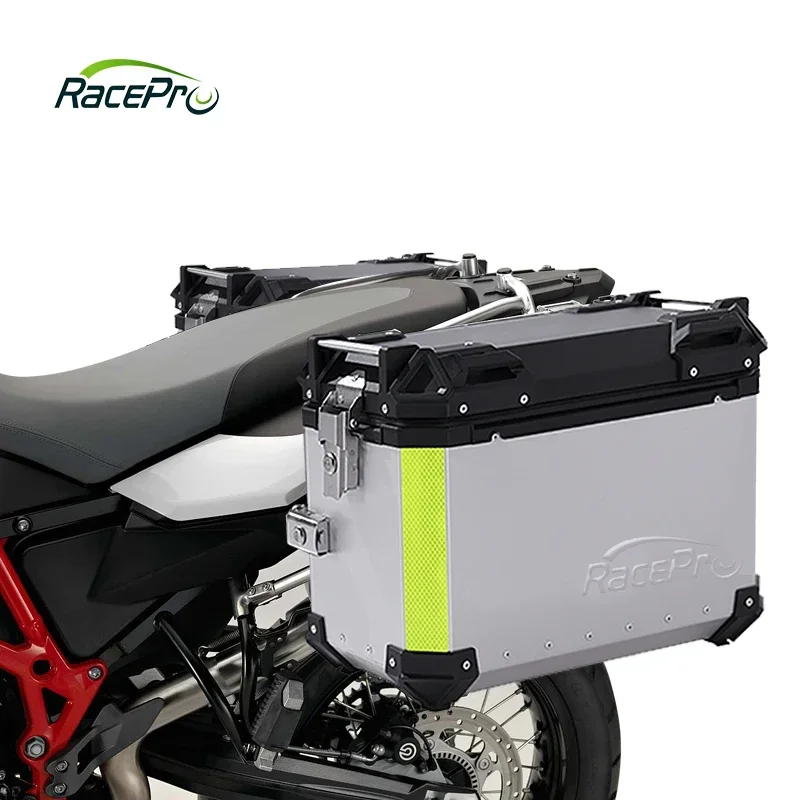 Hot SalesRacepro 30 litros de aluminio negro motocicleta alforja almacenamiento maletas de equipaje cajas laterales de motocicleta