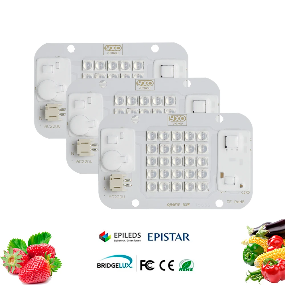 Imagem -04 - Yxo-hydroponice Led Grow Light ac 220v 20w 30w 50w Dob Chip Espectro Completo 380nm780nm para Planta de Interior e Mudas