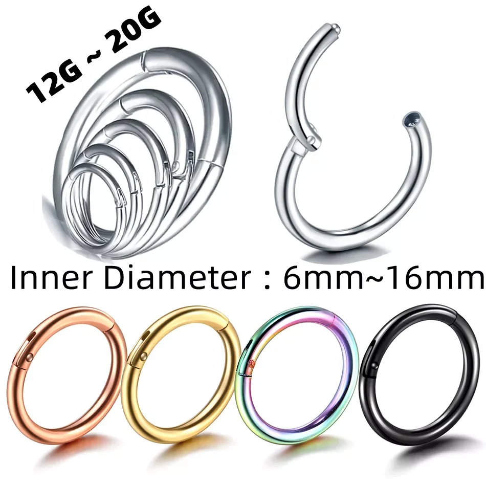 1PC Hinged Segment Nose Hoop Rings Women Surgical Steel Nose Rings Septum Clicker Ring Ear Daith Hoop Earring Piercing Jewelry