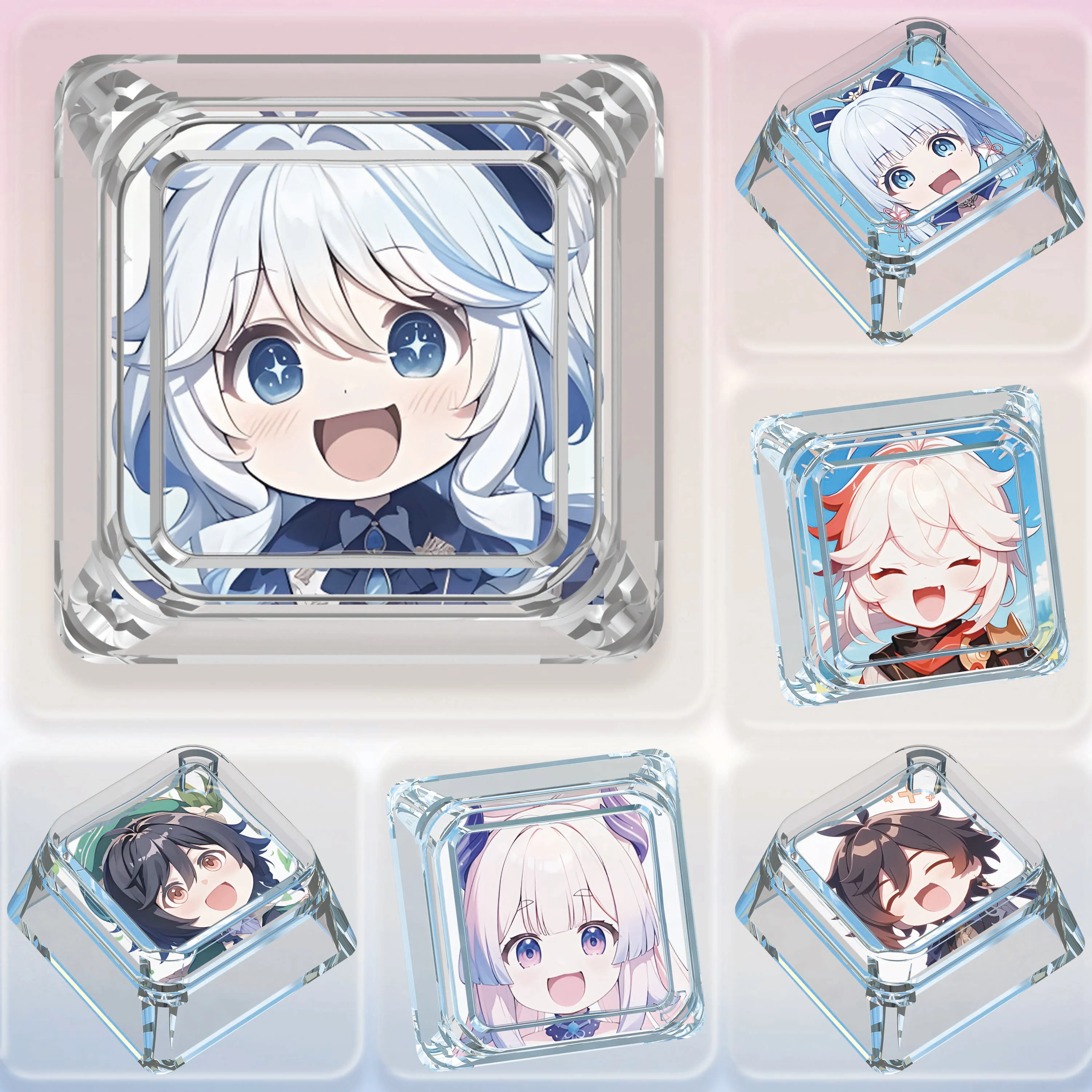 

Genshin Impact Furina Sweet Rain Kamisato Ayaka Zhongli Single Personality Keycaps Transparent Mechanical Gift giving Animation