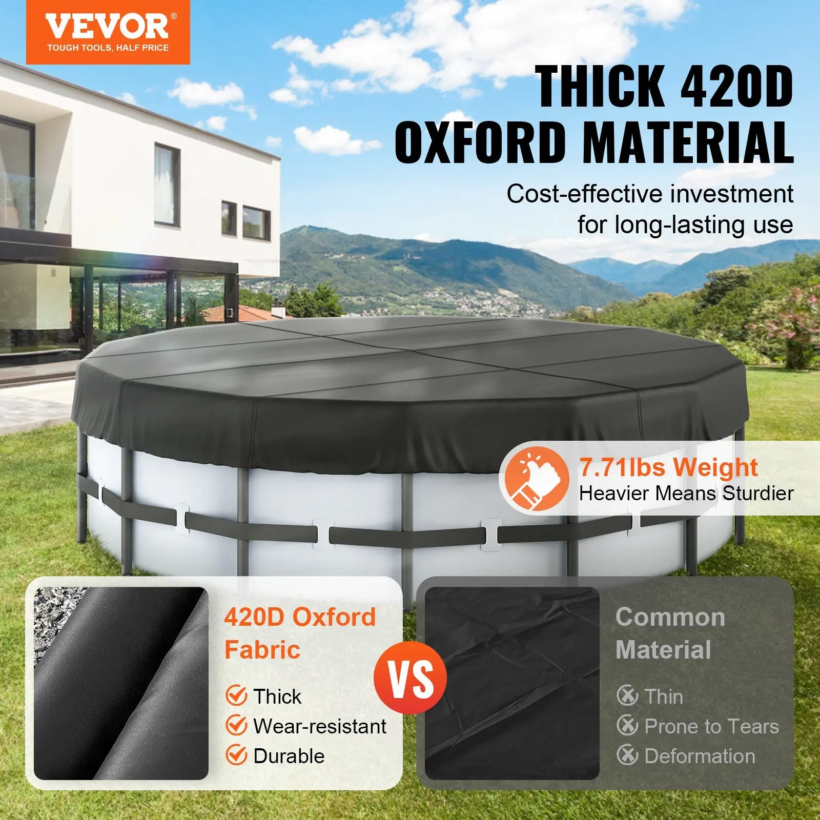 VEVOR 18 Ft Round Pool Cover, Solar Covers for Above Ground Pools, Safety Pool Cover with Drawstring Design