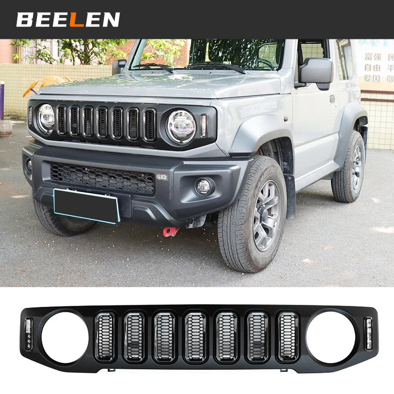 Front Grill Racing with LED Lamps for Suzuki Jimny JB64 JB74W 2019 2020 Car Kidney Grille Mesh Black Grille Cover Accessories