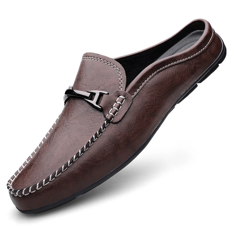 Men's Mule Backless Loafers – Buckle Decor Slip-On Shoes, Lightweight Non-Slip Casual Slippers for Daily & Office Wear
