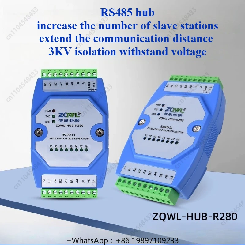 

8-Channel RS485 Hub Serial Repeater 485hub Divider Industrial Lightning Protection Optocoupler Isolation Signal Amplification