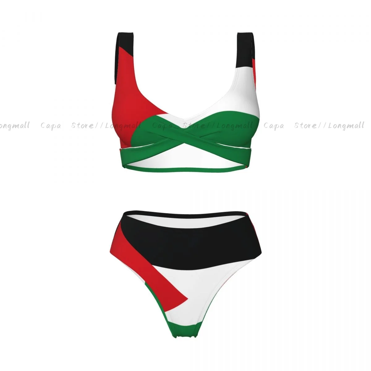 Summer Women V Neck Bikini Set Palastaine Flag Swimwear Female 2 Piece Beach Swimsuit Bathing Suit