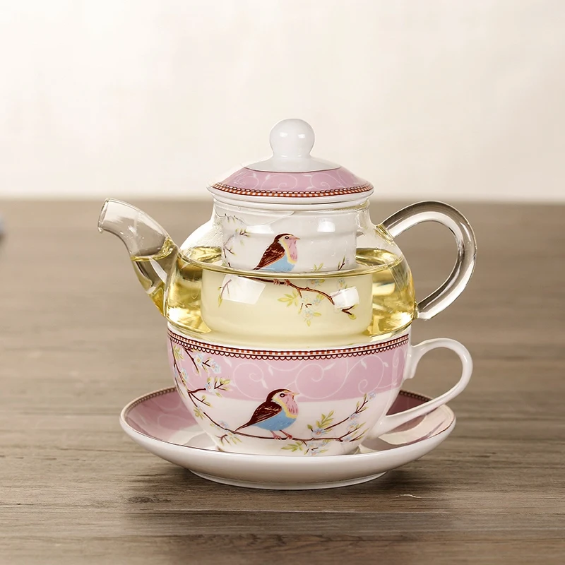 

Ceramic Flower Teapot Flower Bird Cup Saucer Heat-Resistant Glass Pot Set Coffee Cup Afternoon Tea Tea Set