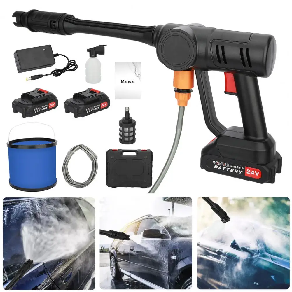 180w Brushless High Pressure Car Washer Gun Electric Garden Washing Water Wash Spray Gun With 2 Batteries 1 Charger Bucket Pipe