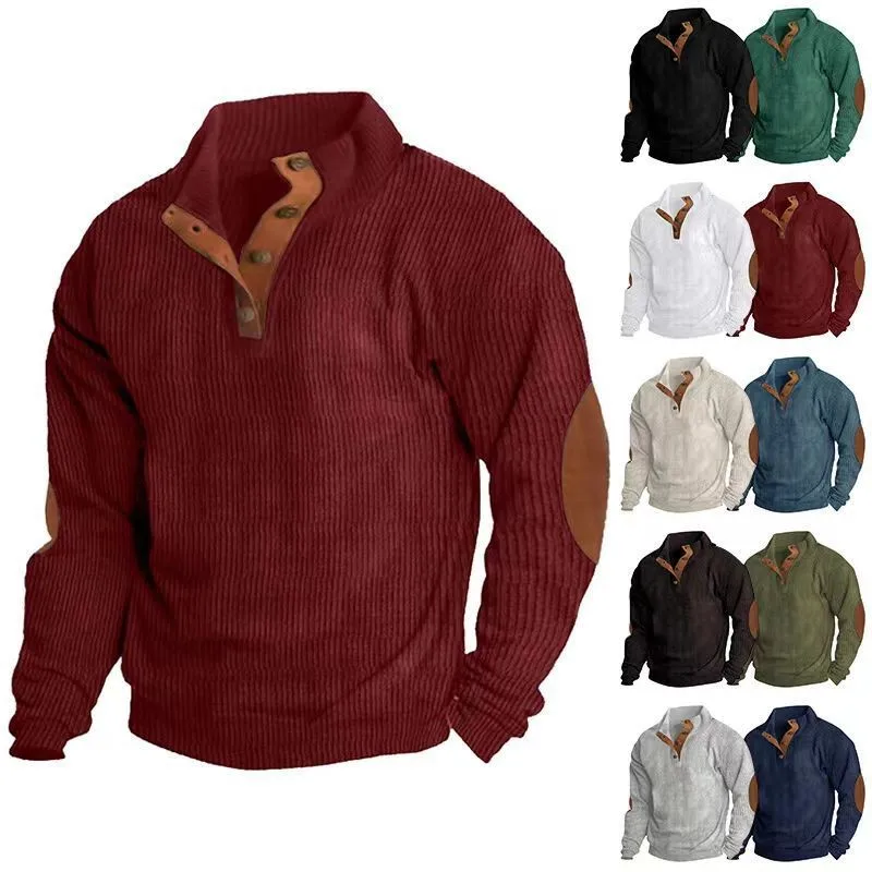 

2026 New Men's Spring Corduroy Solid Color Half-open Long Sleeve Shirt Pullover Retro Casual Jacket