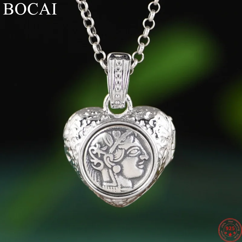 BOCAI S925 Sterling Silver Charms Pendants for Women Men New Fashion Portrait Hammer Pattern Photo-box Sachet Free Shipping