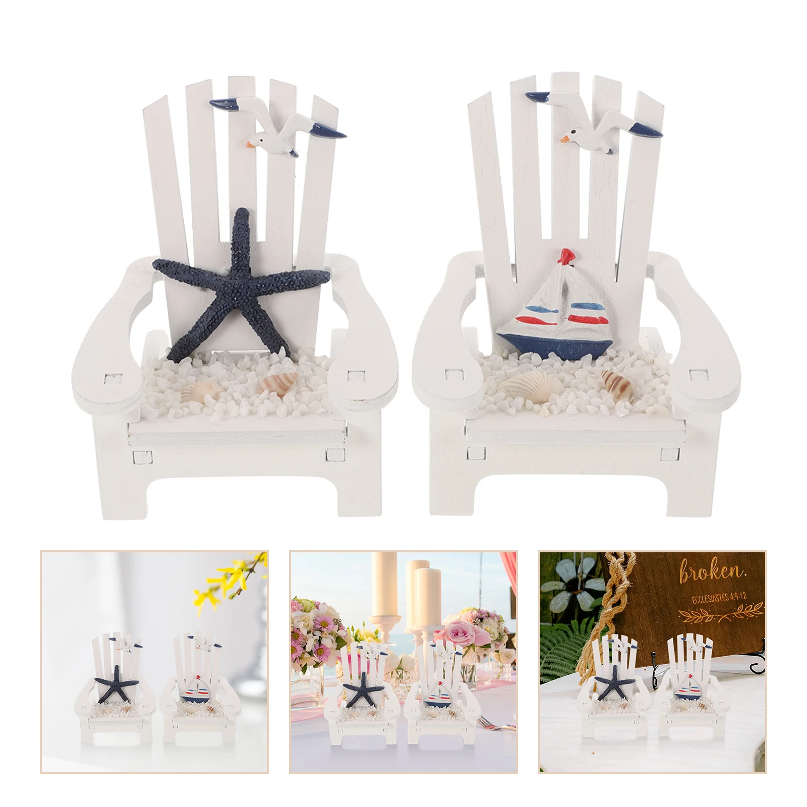 

2pcs Small Wooden Beach Ornament Decoration For Home Office Wedding Christmas Desktop Nautical Ornament, Miniature Chair Decor