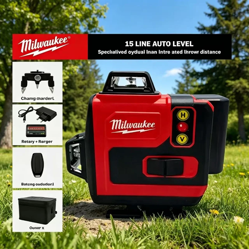 

Milwaukee M18 Battery,6 Lines 4D Laser Level, High-Precision 360° Green Beam Self Leveling Horizontal Vertical Portable Tool