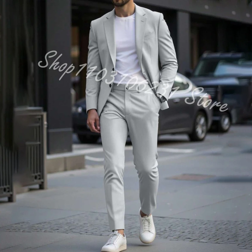 Men's Suits Grey Costume Homme Slim Fit Formal Best Men Wedding Tuxedo 2 Piece Sets Jacket Pants Business Trajes De Hombre