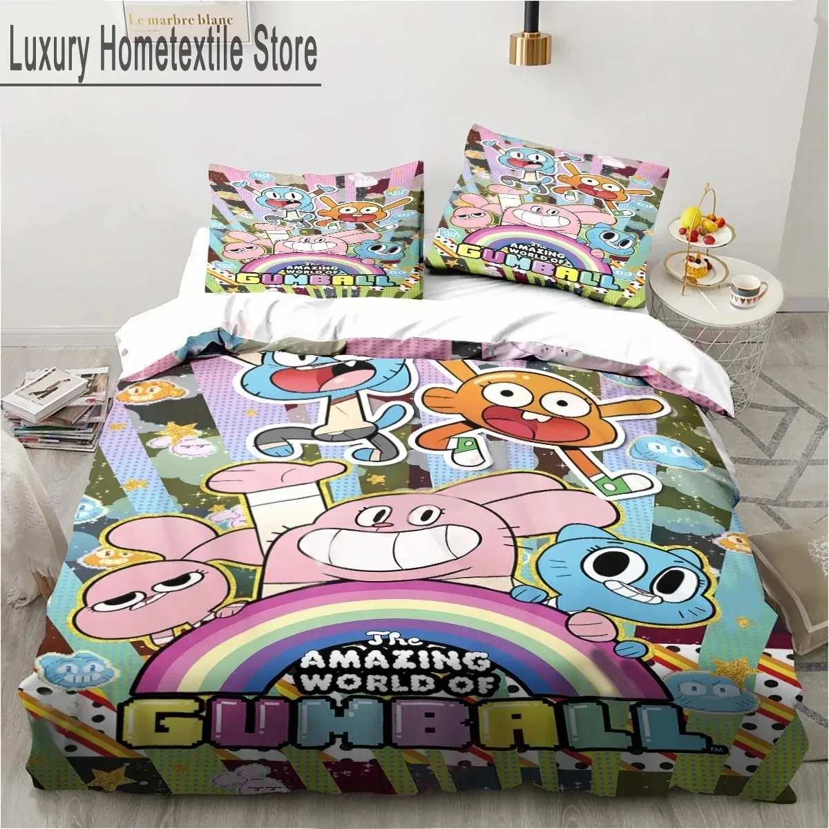 Cartoon The Amazing World Bedding Set Gumball Boys Girls Twin Queen King Size Duvet Cover Pillowcase Bed boys Adult