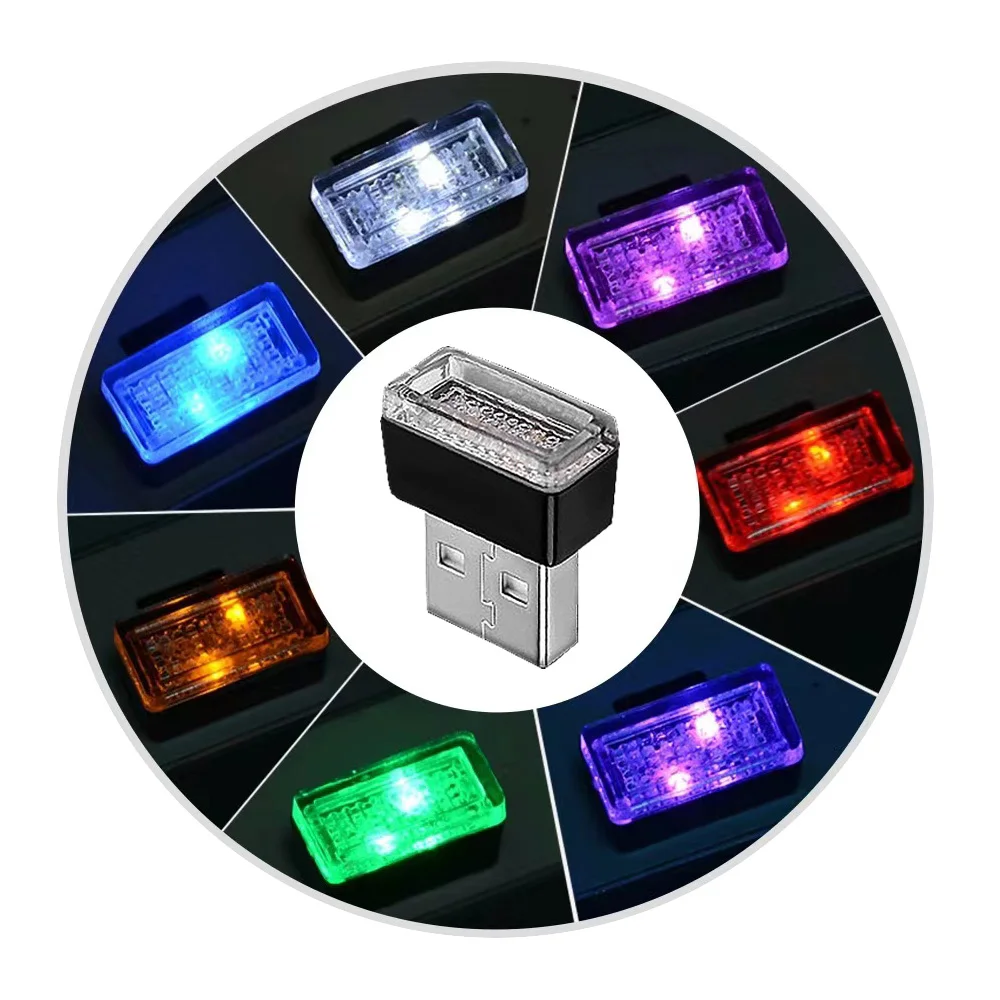 2PCS Mini USB LED Car Light Auto Interior Atmosphere Light Emergency Lighting Light PC Auto Colorful Decorative Lamp