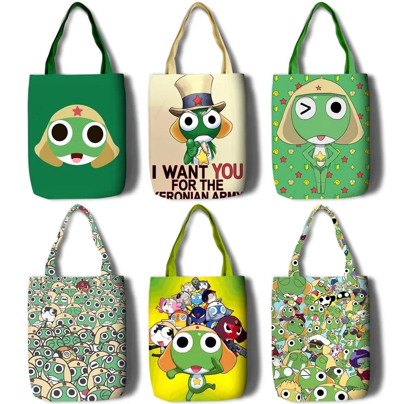 

Shopping Bags Frogkeroro Cao Sgt Frog Shoulder bag Portable crossbody canvas bagTote BagAnimation Derivatives