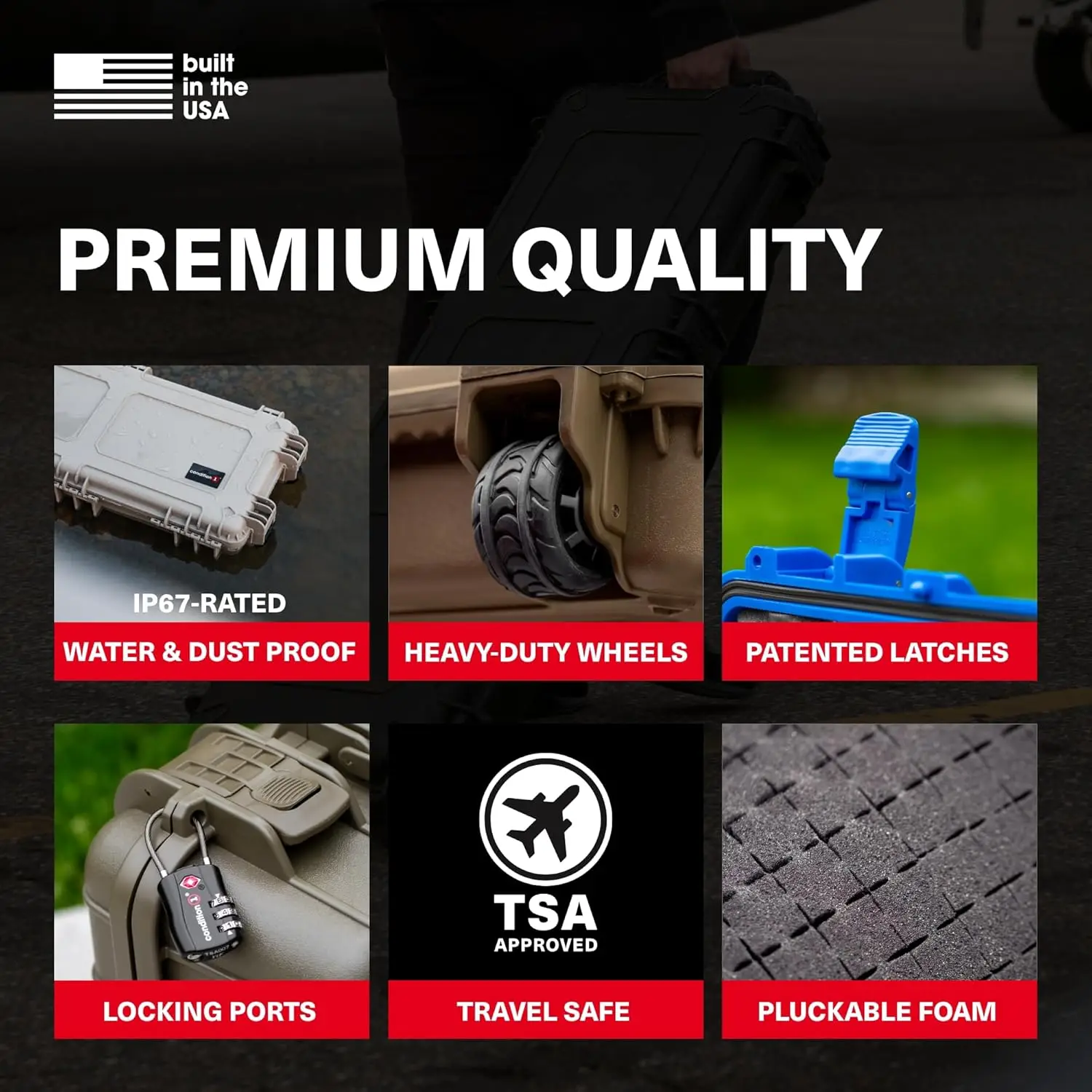 حافظة صلبة كبيرة متدحرجة مقاس 33 بوصة موديل 2152، صندوق تخزين قابل للقفل، حافظة بلاستيكية مقاومة للماء IP67، أمتعة واقية، كاميرا