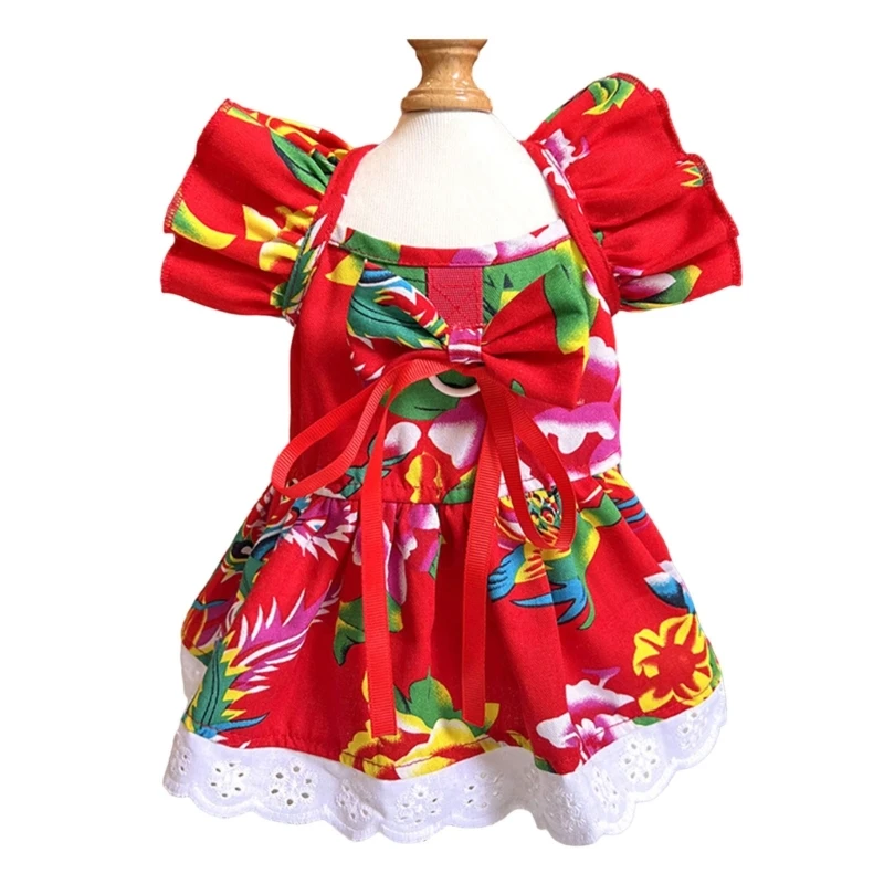 Spring Hot Day Dog Skirt with Flower/Lattice Print Outdoor Travel Walking Dogs Cats Skirt Breathable Dress Lightweight