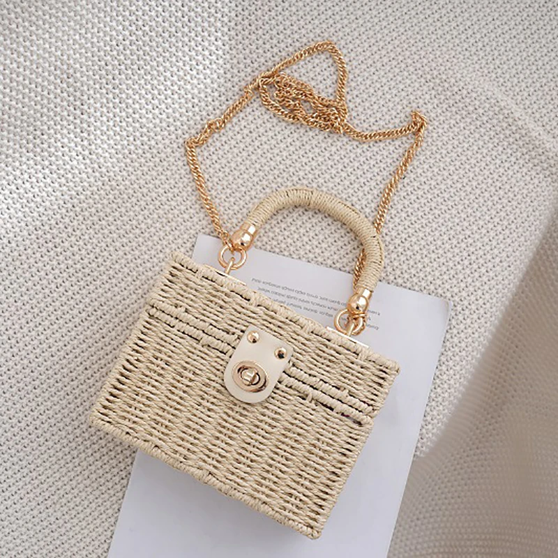 Straw Beach Bag Small Fragrance Crossbody, Hand-carry, Dual-purpose Casual Woven Bag, Japanese And Korean Small Square Box,