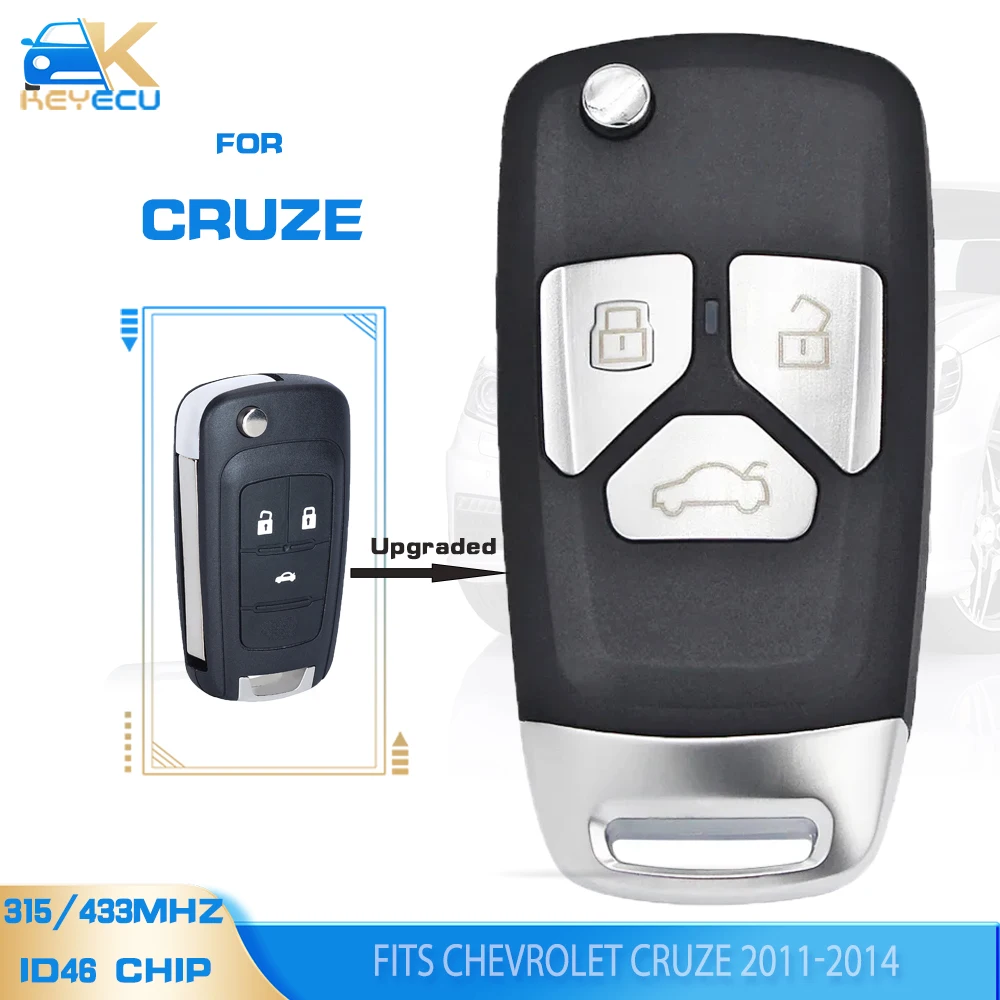 

KEYECU 315MHz/433MHz ID46 Upgraded Flip Remote Key 3 Button Fob for Chevrolet Cruze 2011 2012 2013 2014