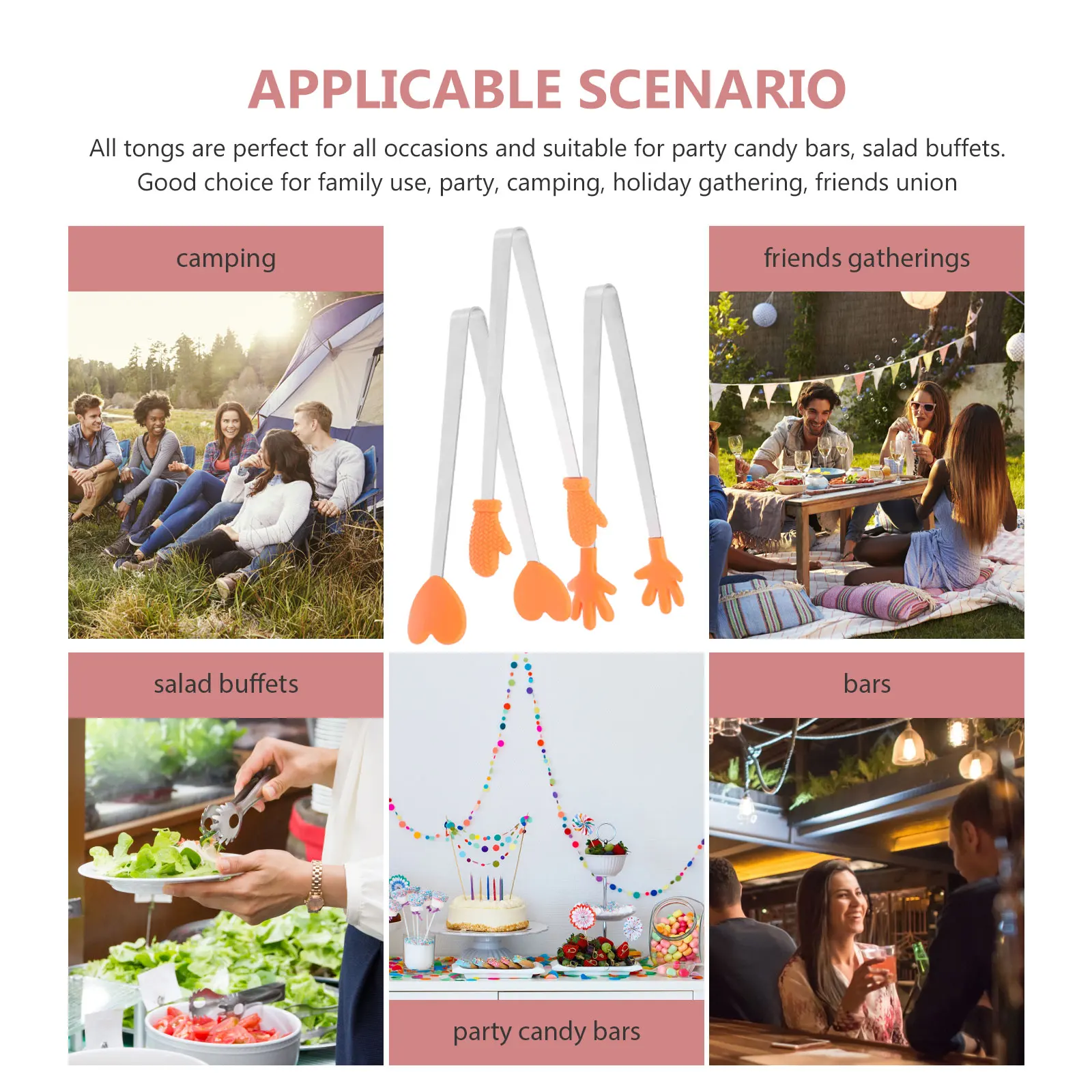 

3Pcs Small Silicone Tongs Mini Stainless Steel Ice Cube Bread Tong Food Clip Lightweight Rust Resistant for Party Camping