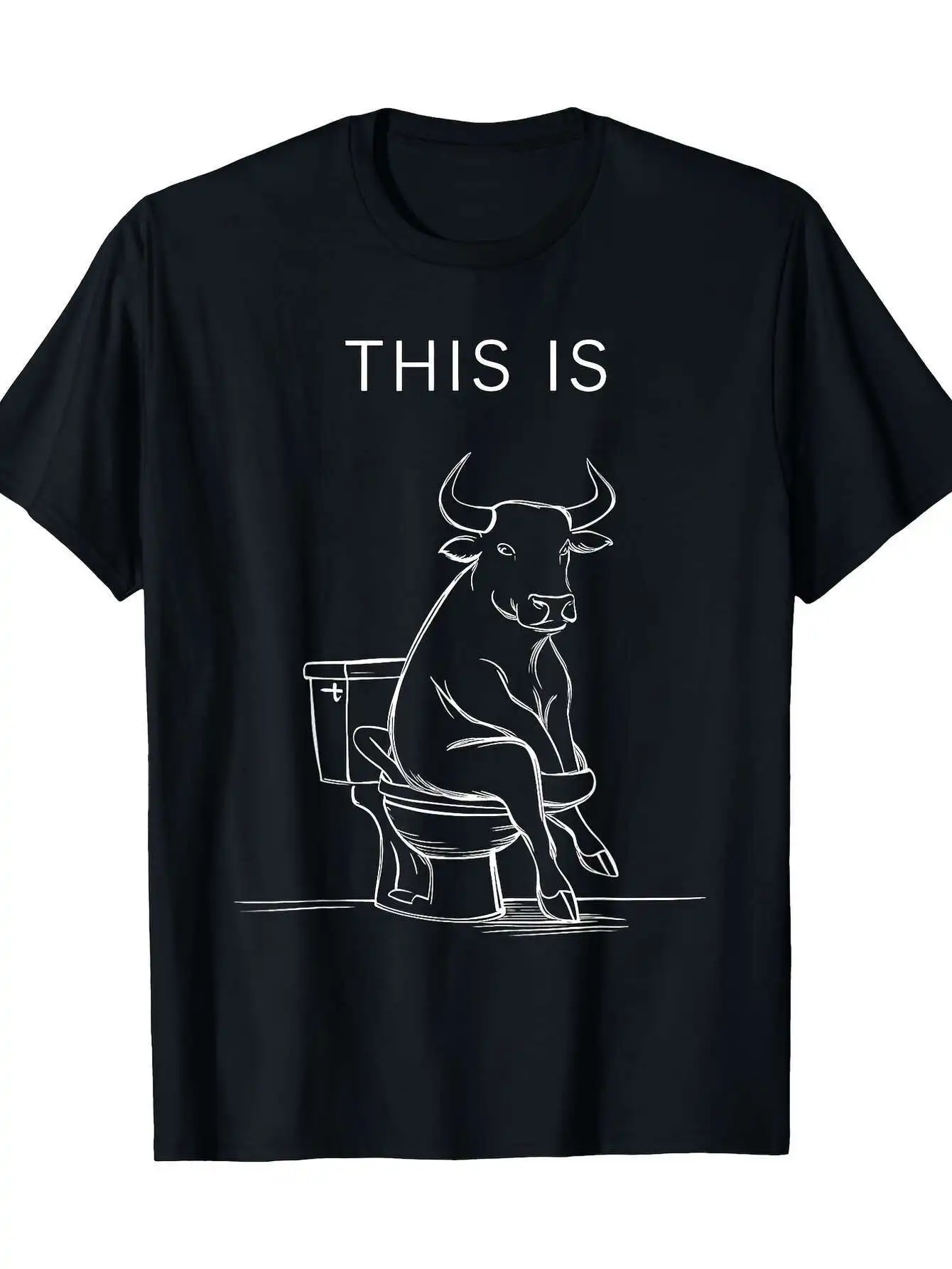 

Funny Bull Sitting on Toilet Graphic T Shirt Humorous This Is Print Women Harajuku Short Sleeve Crewneck Casual Clothing
