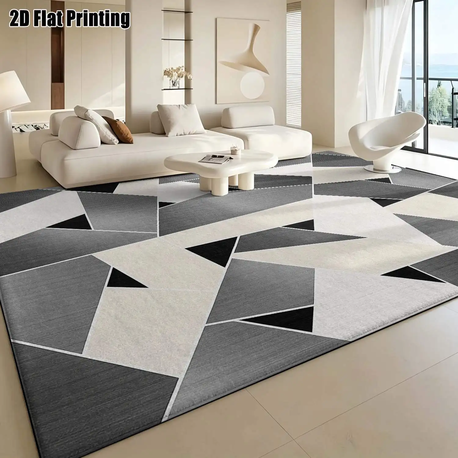 1Pc 2D Printed Carpet: Simple Black-White Geometric Nordic/Instagram Style, Modern Minimalist Floor Mat, Machine Washable Multi-Size Home Decor for Entryway, Living Room, Bedroom, Dining Room, Study