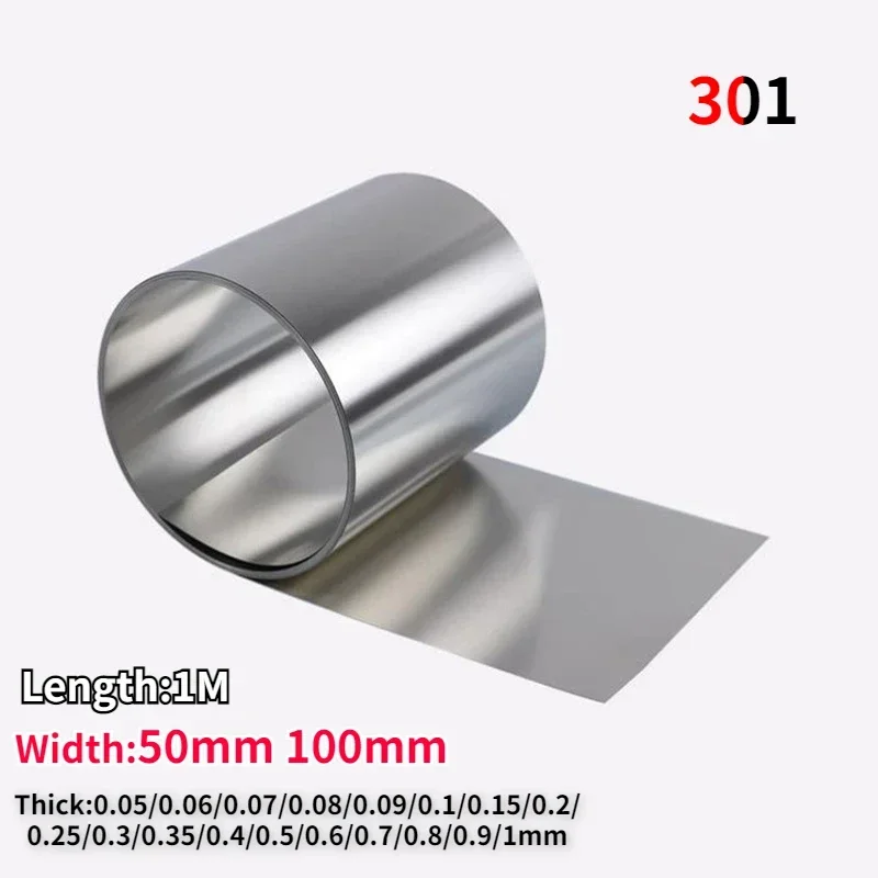 

1PCS High Elasticity 301 Stainless Steel Strip Foil Sheet Thickness 0.05/0.06/0.07/0.08-1mm X Width 50mm 100mm X Length 1000mm