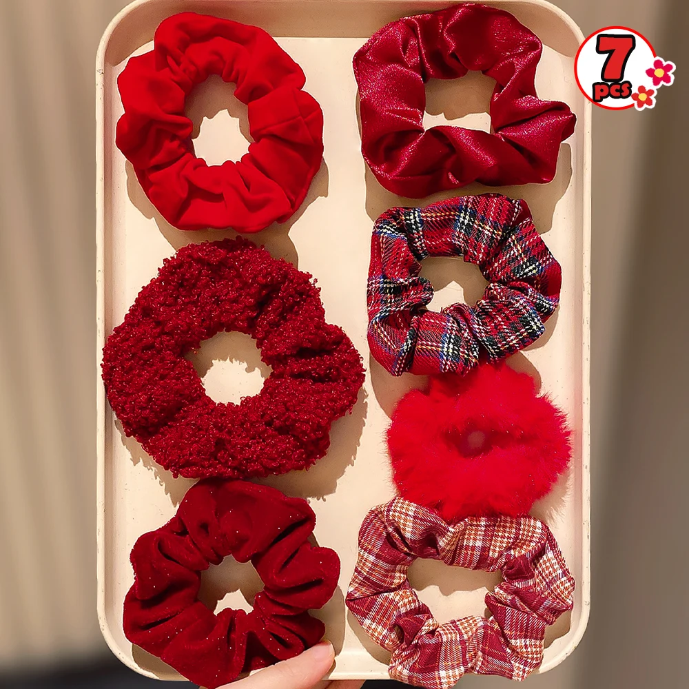 

Набор из 7 красных резинок для волос в горошек для женщин, резинки для волос с милым рисунком, подарок на осень-зиму, идеально подходят для девочек, Новый год