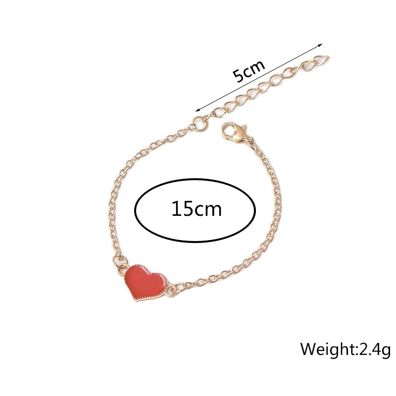 Sweet Enamel Red Heart Pendants Bracelets for Girls Gold Color Short Chain Anklets Korean Fashion Lovely Hand Accessories