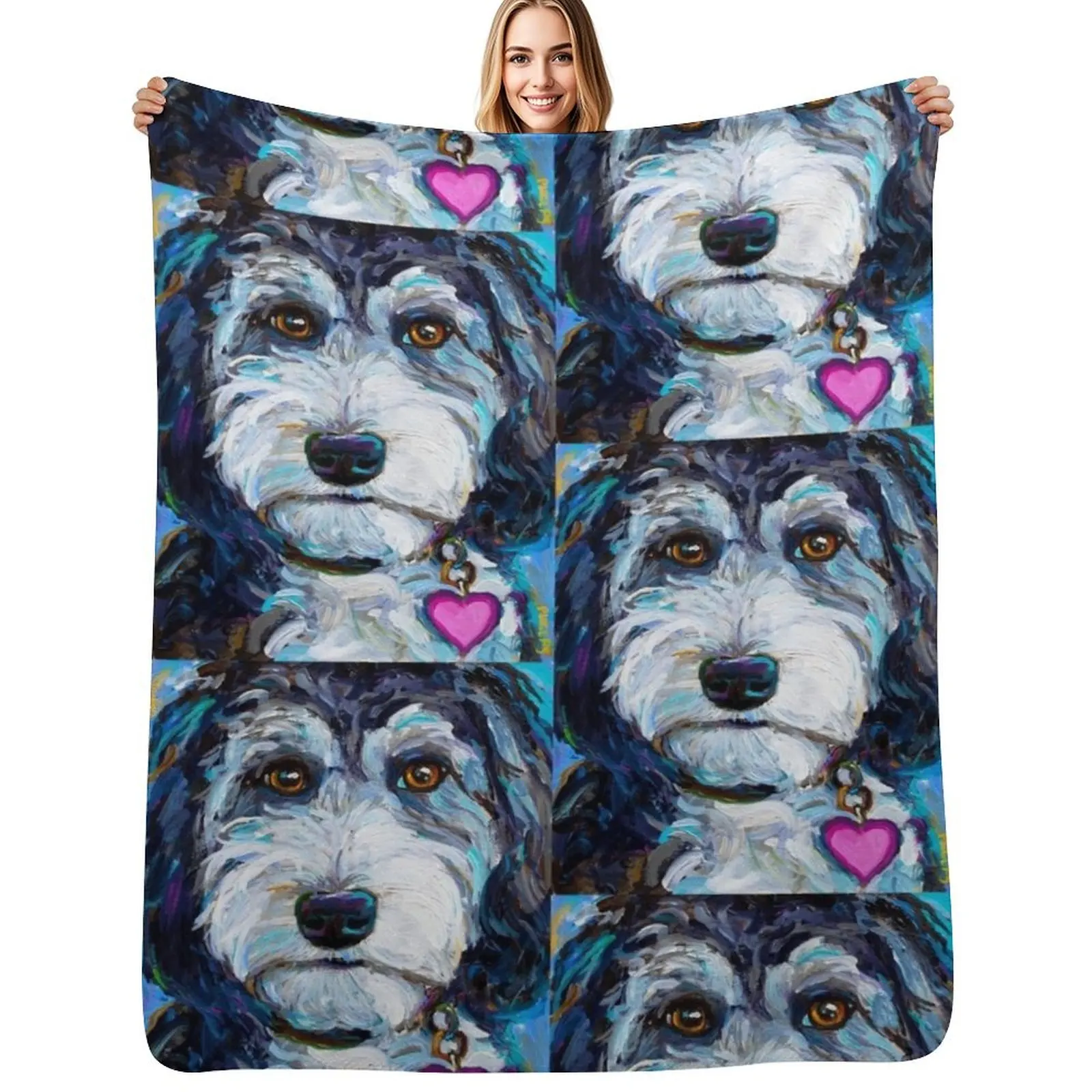 

Tuxedo Aussiedoodle Dog by Robert Phelps Throw Blanket Decorative Soft Throw Blanket for Couch Sofa
