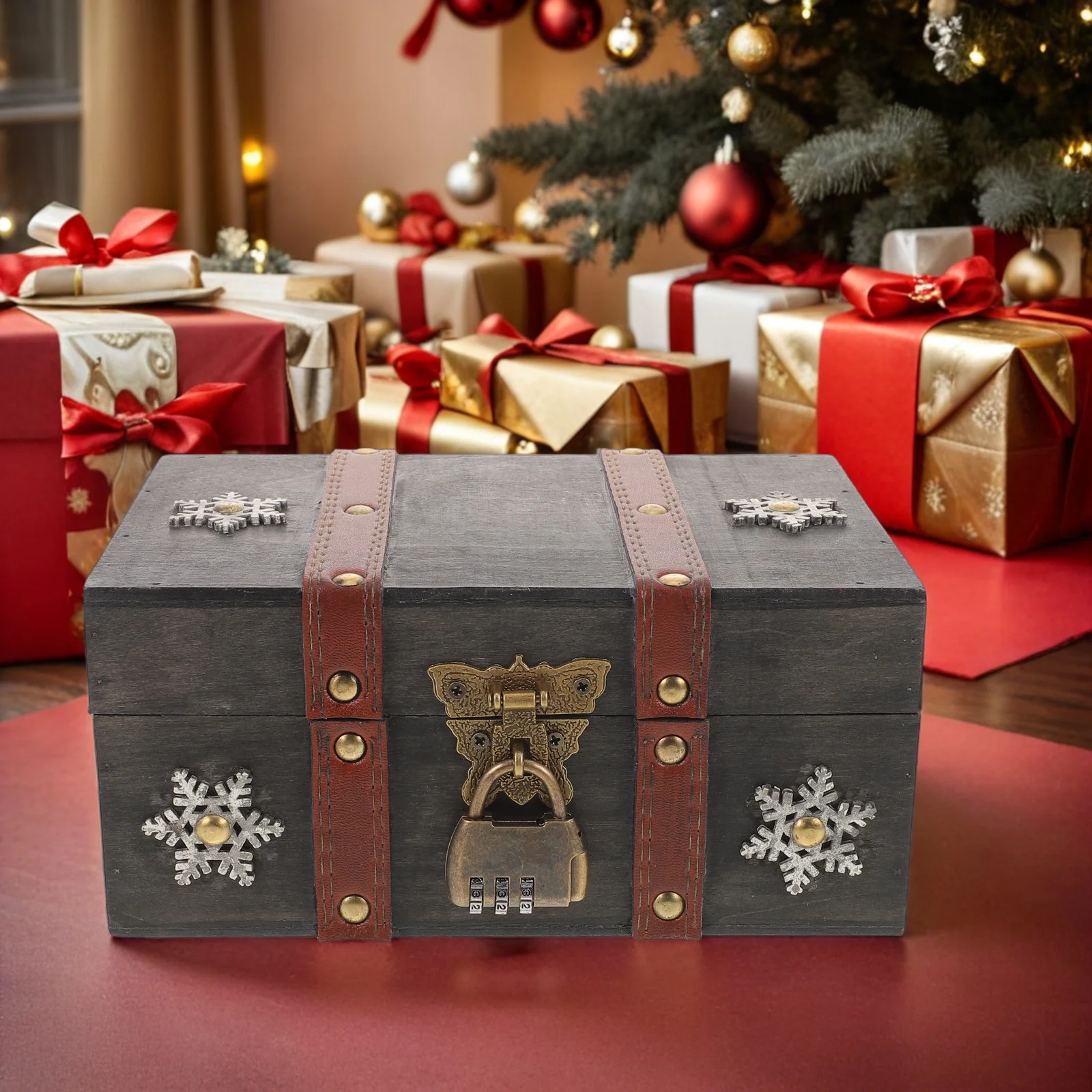 

Vintage Wooden Jewelry Box With Lock Retro Treasure Chest Storage Trinket Keepsake Organizer For Women Durable