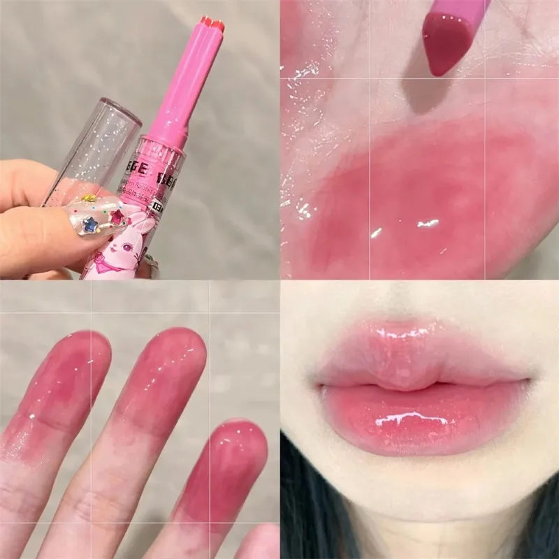 Mirror Glass Solid Lip Glaze Tint Flowers Water Light Heart Shape Lipstick Cute Rabbit Jelly Lip Gloss Korean Lip Tint Makeup