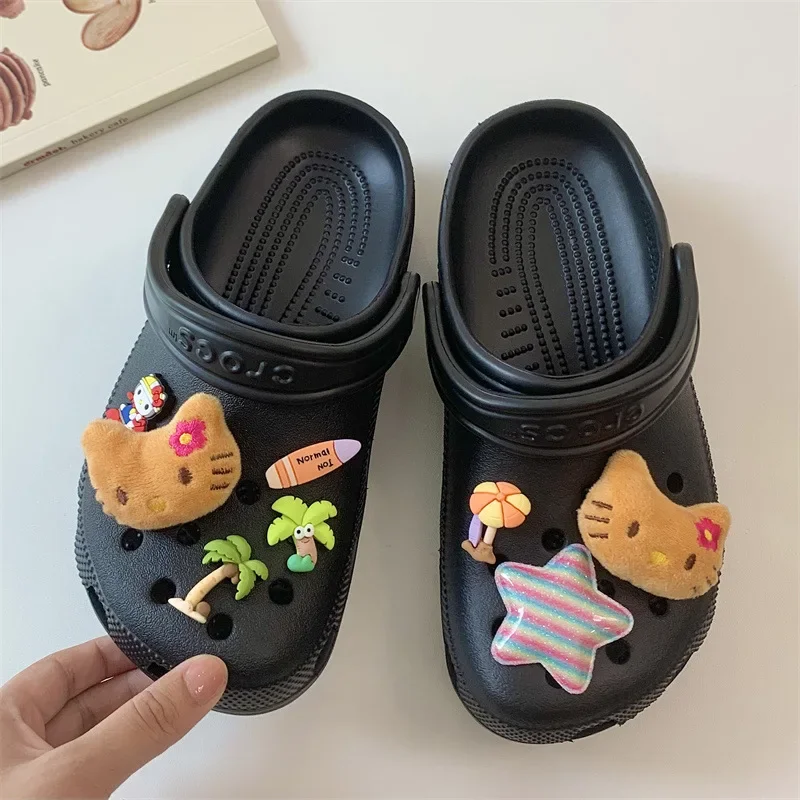 

8PCS/Set Sanrio Hello Kitty Hawaiian Beach Hole Shoes Buckle Shoes Flower Sandals DIY Cartoon 3D Decorative Accessories Gifts