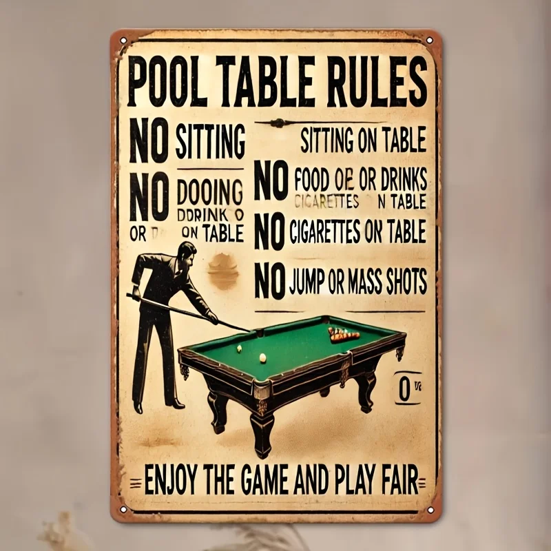 Vintage Retro Billiard Rules Aluminum Wall Art 8x12 Inch Waterproof Durable Metal Sign For Home Office Bar Decor