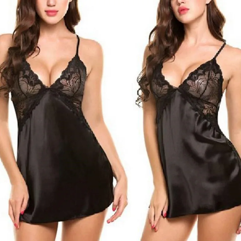 S-2XL pakaian dalam seksi wanita gaun Babydoll Set pakaian tidur renda sutra rok kawat gigi ukuran besar Halter erotis pakaian tidur seksi